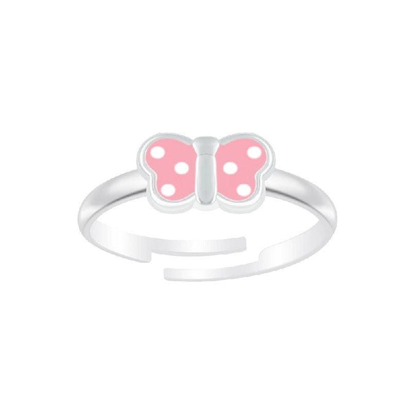 Children's Sterling Silver 'Pink Spotty Butterfly' Adjustable  Ring