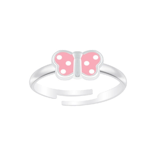 Children's Sterling Silver 'Pink Spotty Butterfly' Adjustable  Ring