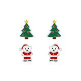 Children's Sterling Silver Set of 2 Pairs of Christmas Tree and Santa Bear Stud Earrings