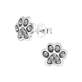 Children's Sterling Silver 'Black Diamond Sparkle Paw' Crystal Stud Earrings