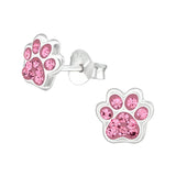Children's Sterling Silver 'Pink Sparkle Paw' Crystal Stud Earrings