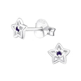 Children's Sterling Silver 'February Birthstone' Star Stud Earrings