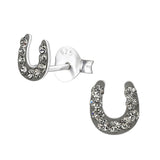 Children's Sterling Silver 'Black Diamond Sparkle Horseshoe' Crystal Stud Earrings