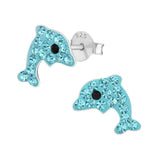 Children's Sterling Silver 'Aqua Blue Sparkle Dolphin' Crystal Stud Earrings