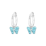 Children's Sterling Silver 'Blue Crystal Butterfly' Hoop Earrings