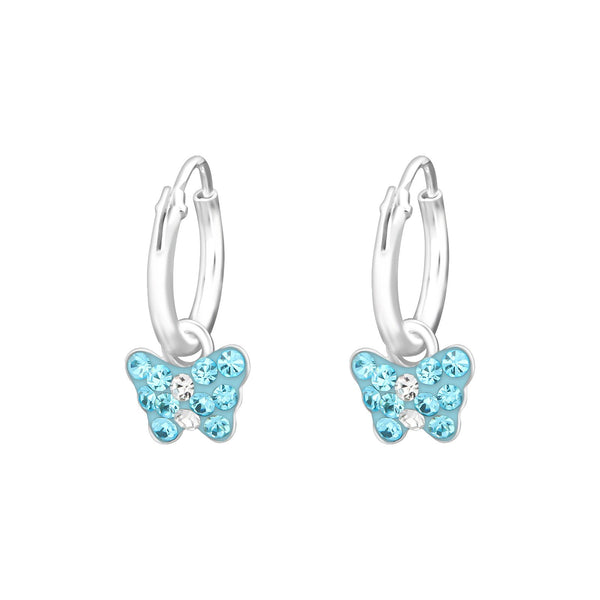 Children's Sterling Silver 'Blue Crystal Butterfly' Hoop Earrings