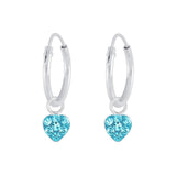 Children's Sterling Silver 'Aqua Blue Sparkle Heart' Crystal Hoop Earrings