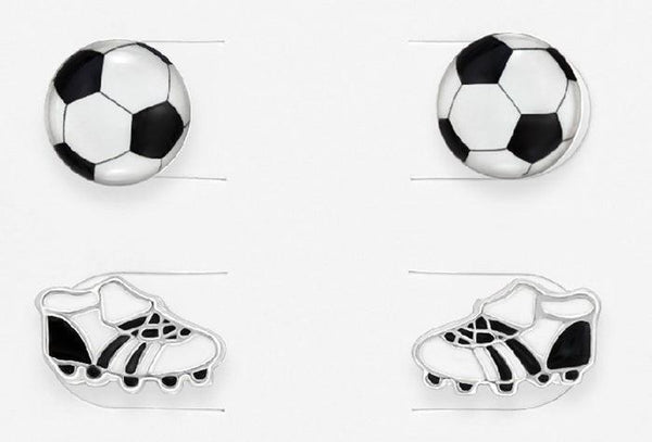 Children's Sterling Silver Set of 2 Pairs of Football Themed Stud Earrings