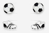 Children's Sterling Silver Set of 2 Pairs of Football Themed Stud Earrings