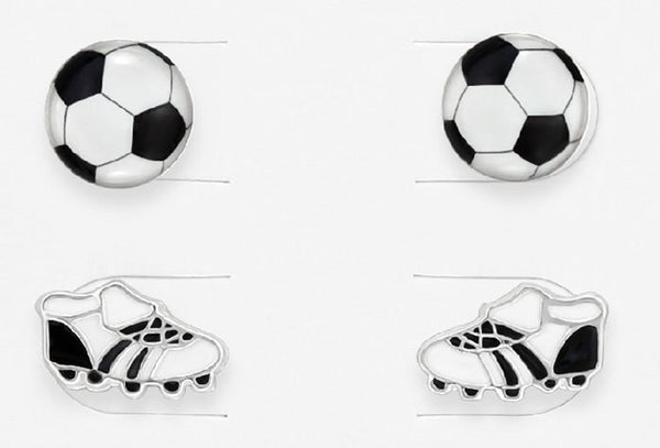 Children's Sterling Silver Set of 2 Pairs of Football Themed Stud Earrings