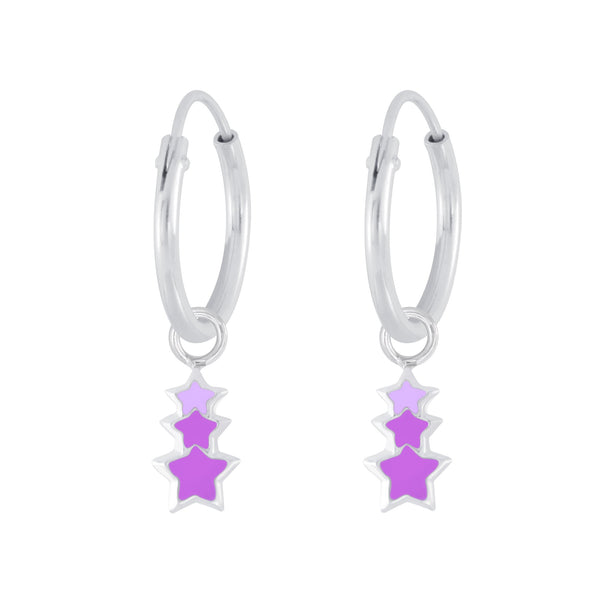 Children's Sterling Silver 'Purple Star Burst' Hoop Earrings