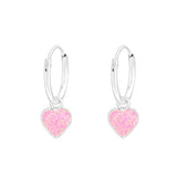 Children's Sterling Silver Pink Glitter Heart Hoop Earrings
