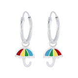 Children's Sterling Silver 'Colourful Umbrella' Hoop Earrings