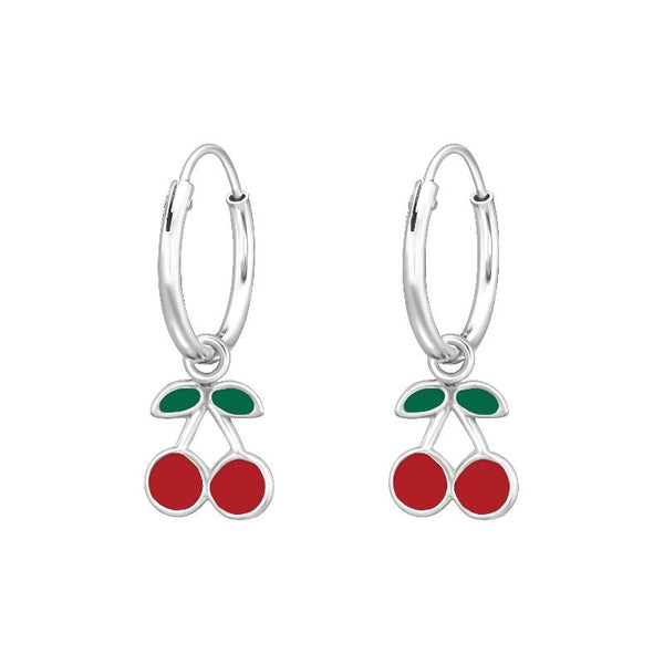 Children's Sterling Silver Cherry Hoop Earrings