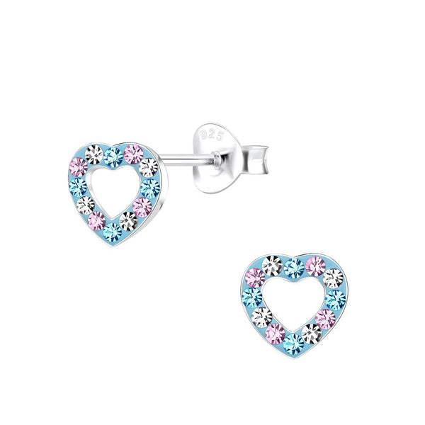 Children's Sterling Silver 'Blue Diamante Sparkle Heart' Stud Earrings