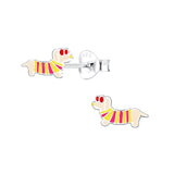 Children's Sterling Silver Sausage Dog / Dachshund in T-Shirt and Sunglasses Stud Earrings (Light Brown)