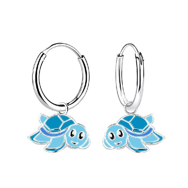 Children's Sterling Silver 'Blue Turtle' Hoop Earrings