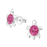 Children's Sterling Silver 'Rose Pink Sparkle Turtle/Tortoise' Crystal Stud Earrings