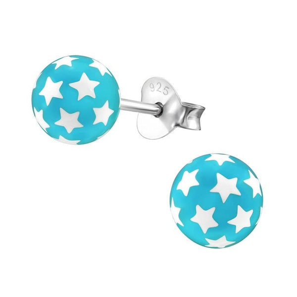 Children's Sterling Silver 'Neon Blue Star Ball’ Stud Earrings