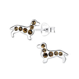 Children's Sterling Silver 'Smoked Topaz Sparkle Dog' Crystal Stud Earrings