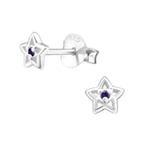 Children's Sterling Silver 'February Birthstone' Star Stud Earrings