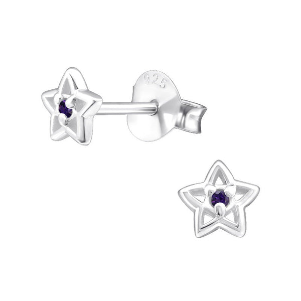 Children's Sterling Silver 'February Birthstone' Star Stud Earrings