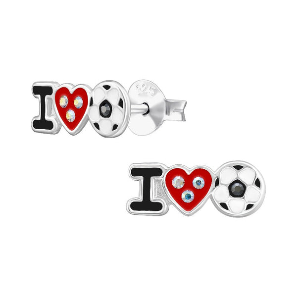 Children's Sterling Silver 'I Love Football' Crystal Stud Earrings