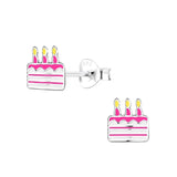 Children's Sterling Silver 'Pink Birthday Cake' Stud Earrings
