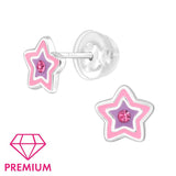 Children's Sterling Silver 'Pink and Purple Star with Crystal' Stud Earrings