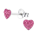 Children's Sterling Silver 'Pink Crystal Heart' Stud Earrings