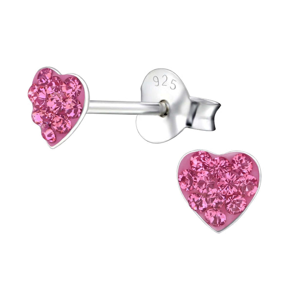 Children's Sterling Silver 'Pink Crystal Heart' Stud Earrings