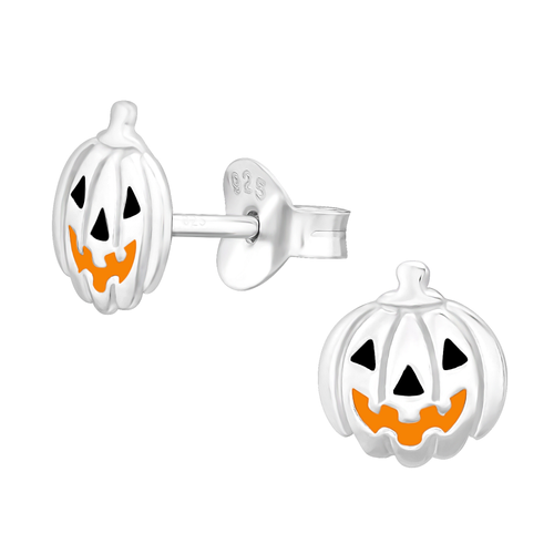 Children's Sterling Silver Halloween Smiling Pumpkin Stud Earrings