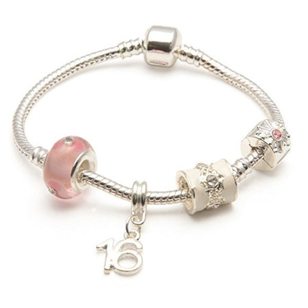 Teenager's/Tween's Daughter 'Birthday Bling' Pink Braided Leather Charm Bead Bracelet