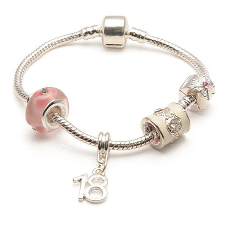 Age 30 'Pink Parfait' Silver Sparkle Charm Bead Bracelet