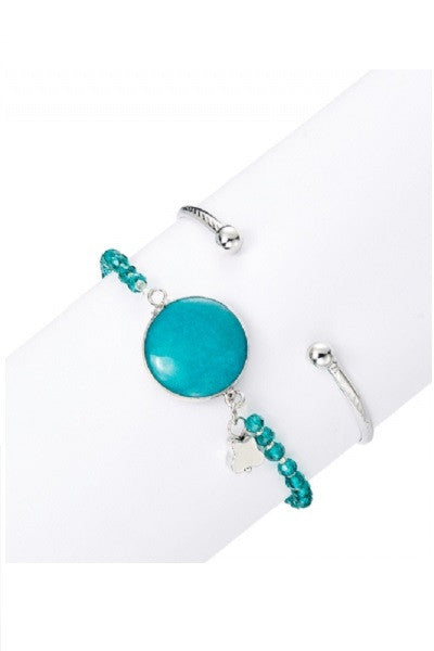 Green and Silver Bangle and Bracelet Set