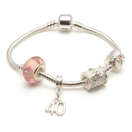 Age 60 'Pink Parfait' Silver Sparkle Charm Bead Bracelet