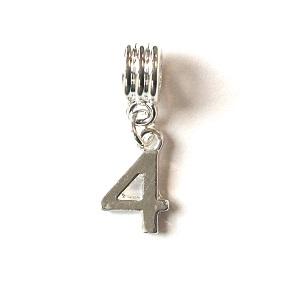Silver Plated Number 4 Drop Charm