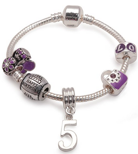 Children's 'June Birthstone' Amethyst Colored Crystal Silver Plated Charm Bead Bracelet