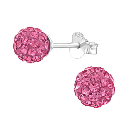 Children's Sterling Silver 'Rose Pink Glitter Ball'  Stud Earrings