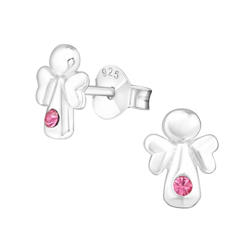 Children's Sterling Silver Angel with Diamante Stud Earrings