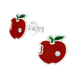 Children's Sterling Silver Red Glitter Apple Stud Earrings