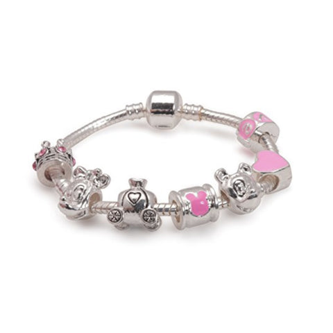 Children's Pink Easter 'Bunny Dream' Silver Plated Charm Bead Bracelet by Liberty Charms 18cm / Silver