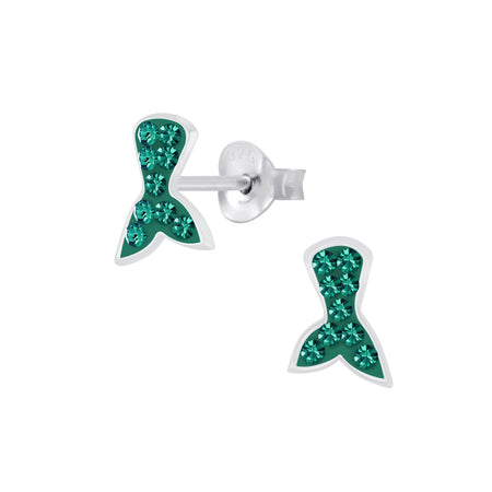 Children's Sterling Silver 'Peridot Green Sparkle Mermaid Tail' Stud Earrings