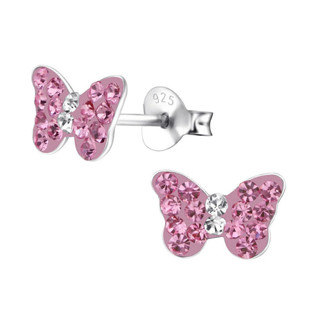 Children's Sterling Silver 'Fuchsia Pink Crystal Paw' Screw Back Stud Earrings