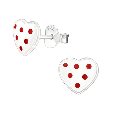 Children's Sterling Silver 'Red Heart with White Spots' Stud Earrings