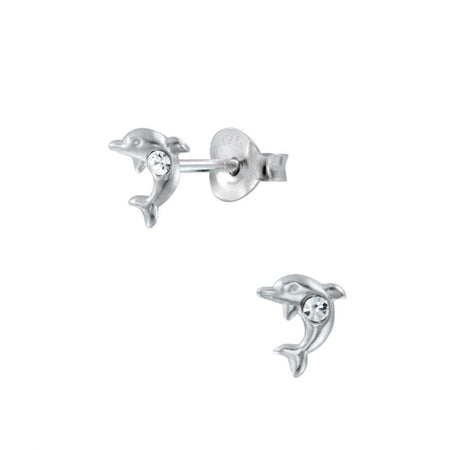 Children's Sterling Silver 'January Birthstone' Dolphin Stud Earrings