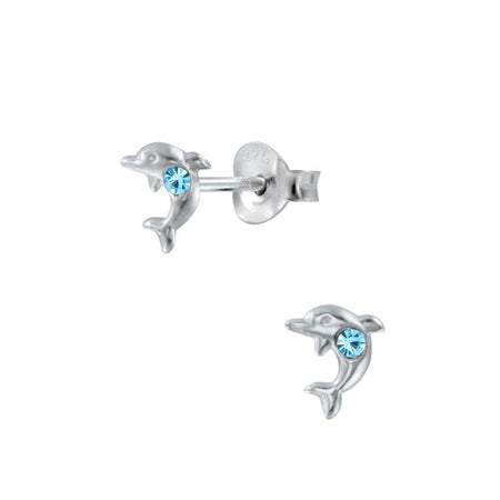 Children's Sterling Silver 'February Birthstone' Dolphin Stud Earrings