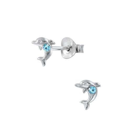 Children's Sterling Silver 'December Birthstone' Dolphin Stud Earrings