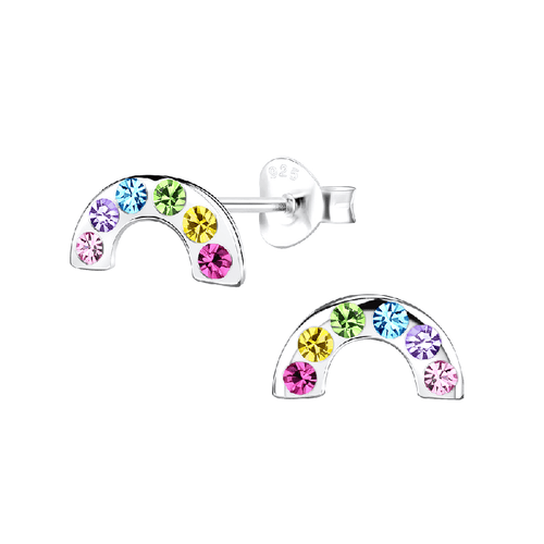 Children's Sterling Silver 'Multicolored Sparkle Rainbow' Crystal Stud Earrings