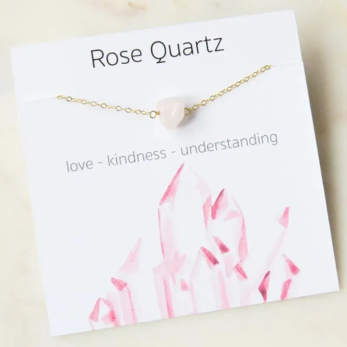 Pink Rose Quartz Natural Stone Pendant Necklace on Card - October